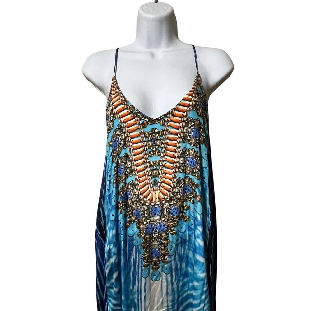 True Colours La Moda Blue Exotic Racerback Maxi Dress Cover Up S/M Resort Beach - Picture 3 of 11